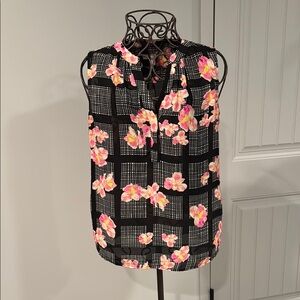 Banana Republic Floral Sleeveless Black Top